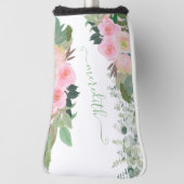 Mooie Waterverf roze bloemen gepersonaliseerde naa Golfheadcover (Draai 90)