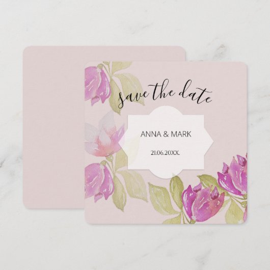 Mooie Waterverf roze bloemen handbeschilderd (Voorkant / Achterkant)