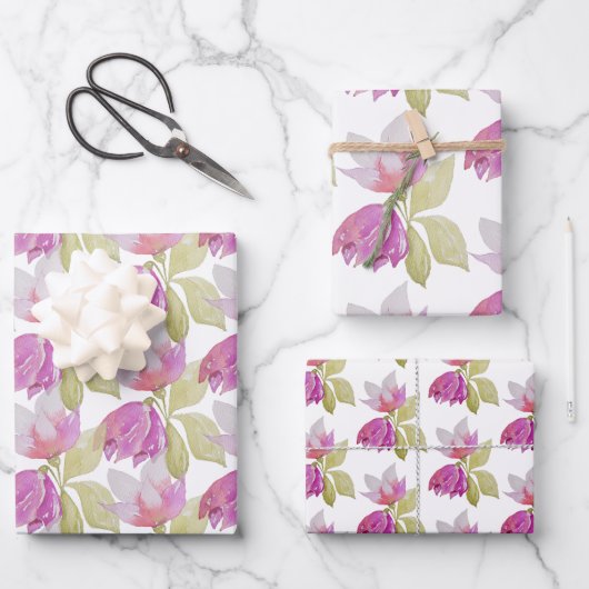 Mooie Waterverf roze bloemen handbeschilderd Inpakpapier Vel (Voorkant)