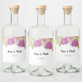 Mooie Waterverf roze bloemen handbeschilderd Likeurfles Etiket