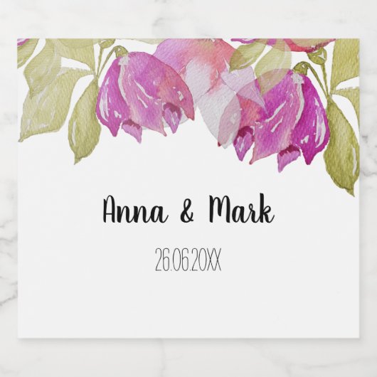 Mooie Waterverf roze bloemen handbeschilderd Likeurfles Etiket (Enkel label)