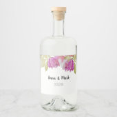 Mooie Waterverf roze bloemen handbeschilderd Likeurfles Etiket (Voorkant)