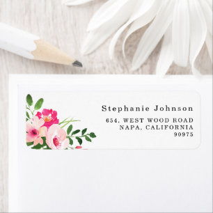 Mooie Waterverf Roze Bloemige Retouradres Etiket