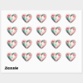 Mooie Waterverf Roze en Groene Bloemen Hart Sticker (Vel)