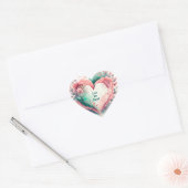 Mooie Waterverf Roze en Groene Bloemen Hart Sticker (Envelop)