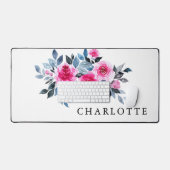 Mooie Waterverf roze Floral met naam Bureaumat (Keyboard & Muis)