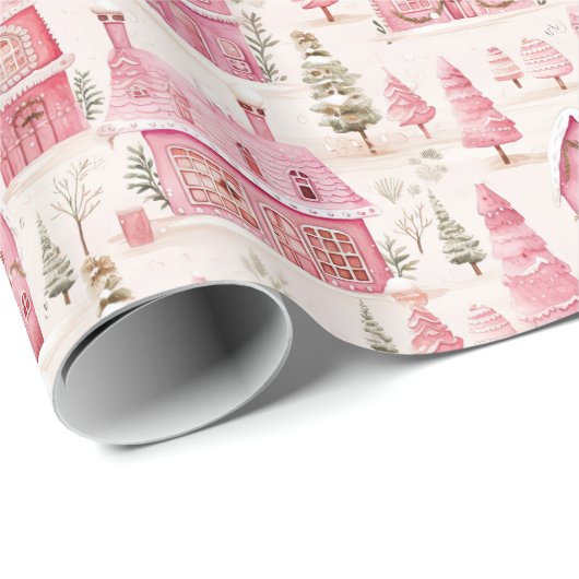 Mooie Waterverf Roze Kerstmis Cadeaupapier (Rol Hoek)