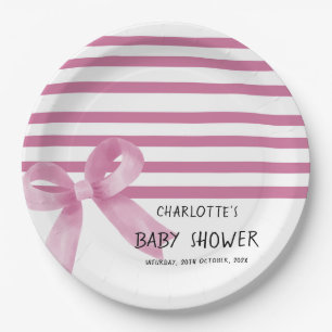 Mooie Waterverf Roze Strik Baby Shower Papieren Bordje