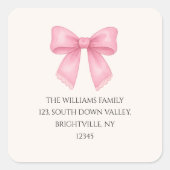 Mooie waterverf roze strik coquette retouradres vierkante sticker (Voorkant)