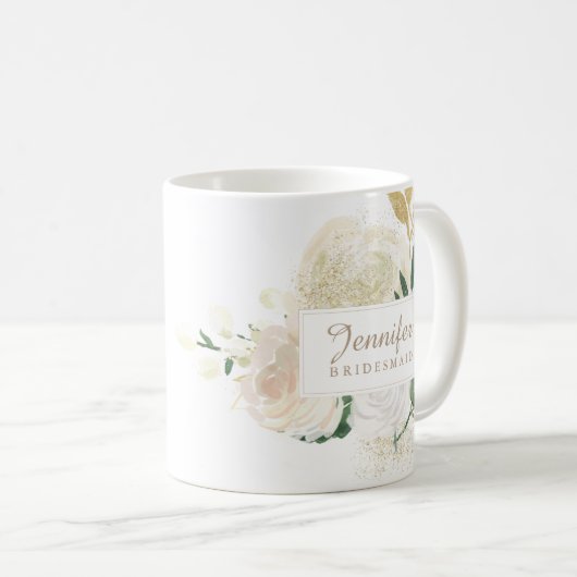 Mooie Waterverf Rozen met Gold Glitter Mok (Voorkant rechts)