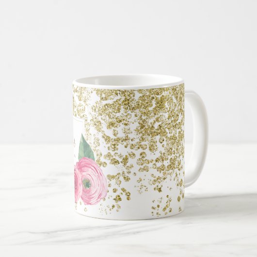 Mooie Waterverf Rozen met Gold Glitter Mok (Voorkant rechts)