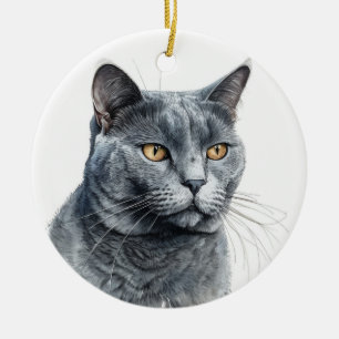 MOOIE WATERVERF RUSSISCH BLAUW KATTENGEZICHT KERAMISCH ORNAMENT