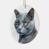 MOOIE WATERVERF RUSSISCH BLAUW KATTENGEZICHT KERAMISCH ORNAMENT (Rechts)