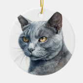MOOIE WATERVERF RUSSISCH BLAUW KATTENGEZICHT KERAMISCH ORNAMENT (Voorkant)
