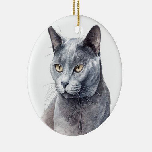 MOOIE WATERVERF RUSSISCH BLAUW KATTENGEZICHT KERAMISCH ORNAMENT (Rechts)