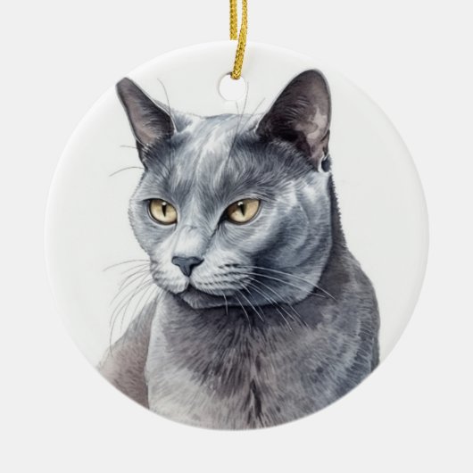 MOOIE WATERVERF RUSSISCH BLAUW KATTENGEZICHT KERAMISCH ORNAMENT (Voorkant)