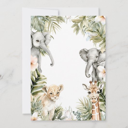 Mooie waterverf safari babydieren feest uitnodigin kaart (Achterkant)