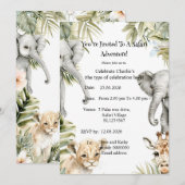 Mooie waterverf safari babydieren feest uitnodigin kaart (Voorkant / Achterkant)