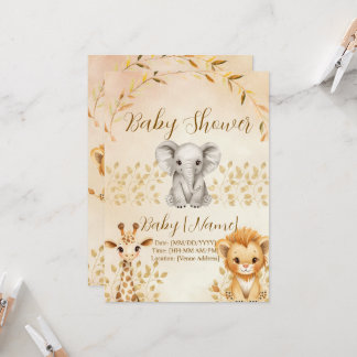Mooie waterverf safari babyshower uitnodiging