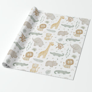 Mooie Waterverf Safari Dieren Inpakpapier