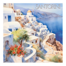Mooie Waterverf Santorini Griekenland Reizen