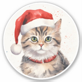 Mooie Waterverf Schattigee Cat Santa Lil Helper Sticker