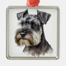 MOOIE WATERVERF SCHNAUZER PUPPY HOND METALEN ORNAMENT