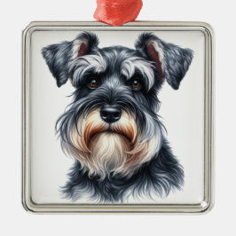 MOOIE WATERVERF SCHNAUZER PUPPY HOND METALEN ORNAMENT