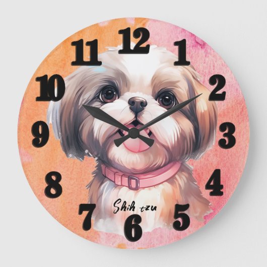 Mooie Waterverf Shih tzu Dog Grote Klok (Voorkant)