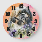 Mooie Waterverf Shih tzu Dog Grote Klok (Voorkant)