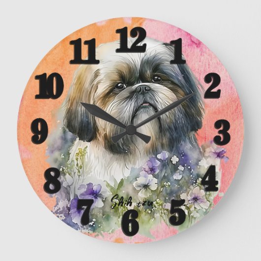 Mooie Waterverf Shih tzu Dog Grote Klok (Voorkant)