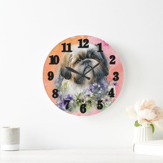 Mooie Waterverf Shih tzu Dog Grote Klok (Huis)