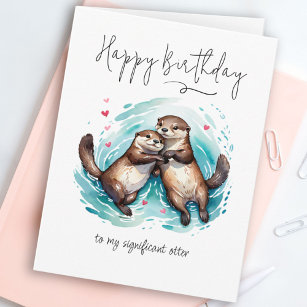 Mooie Waterverf Significant Otter Punny Birthday Kaart