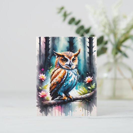 Mooie Waterverf Splash Style Uil Briefkaart (Staand voorkant)
