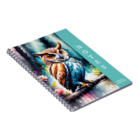 Mooie Waterverf Splash Style Uil Notitieboek (Rechterzijde)