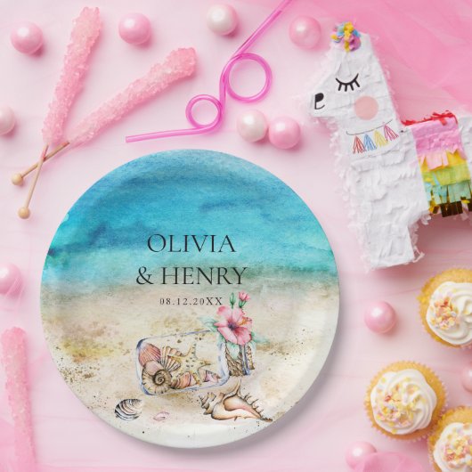 Mooie Waterverf Starfish Beach bruiloft Papieren Bordje (Feest)