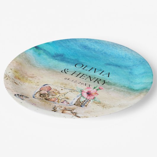 Mooie Waterverf Starfish Beach bruiloft Papieren Bordje (Gekanteld)