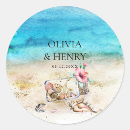 Mooie Waterverf Starfish Beach bruiloft Ronde Sticker