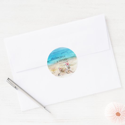 Mooie Waterverf Starfish Beach bruiloft Ronde Sticker (Envelop)