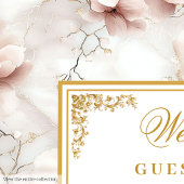 Mooie waterverf stoffige roze bloemen gouden bruil gastenboek