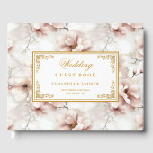 Mooie waterverf stoffige roze bloemen gouden bruil gastenboek (Voorkant)