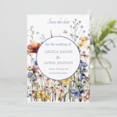 Mooie waterverf tekenen wilde bloemen, weide save the date (Staand voorkant)