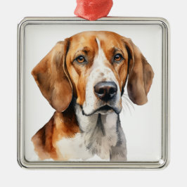 MOOIE WATERVERF TRI KLEUR FOXHOUND DOG METALEN ORNAMENT