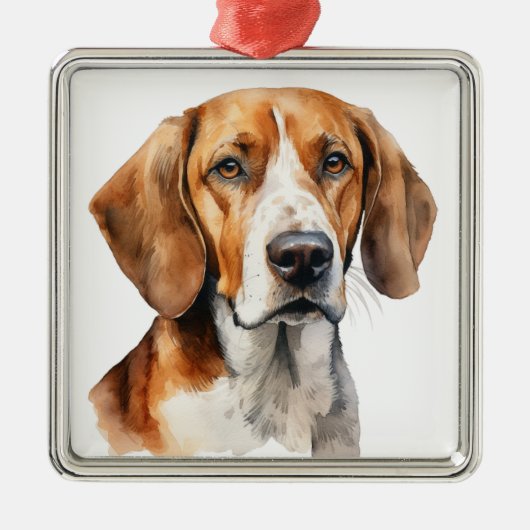 MOOIE WATERVERF TRI KLEUR FOXHOUND DOG METALEN ORNAMENT (Voorkant)