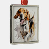 MOOIE WATERVERF TRI KLEUR FOXHOUND DOG METALEN ORNAMENT (Rechts)