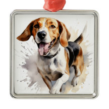 MOOIE WATERVERF TRI KLEUR FOXHOUND DOG