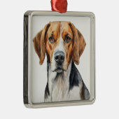 MOOIE WATERVERF TRI KLEUR FOXHOUND DOG METALEN ORNAMENT (Rechts)