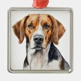 MOOIE WATERVERF TRI KLEUR FOXHOUND DOG METALEN ORNAMENT