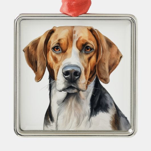 MOOIE WATERVERF TRI KLEUR FOXHOUND DOG METALEN ORNAMENT (Voorkant)