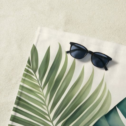 Mooie Waterverf Tropisch gebladerte Monstera Strandlaken (In situ)